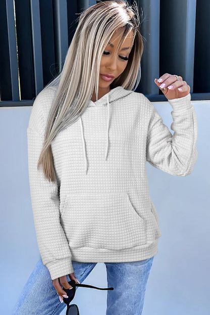 Khaki Quilted Kangaroo Pocket Drawstring Hoodie