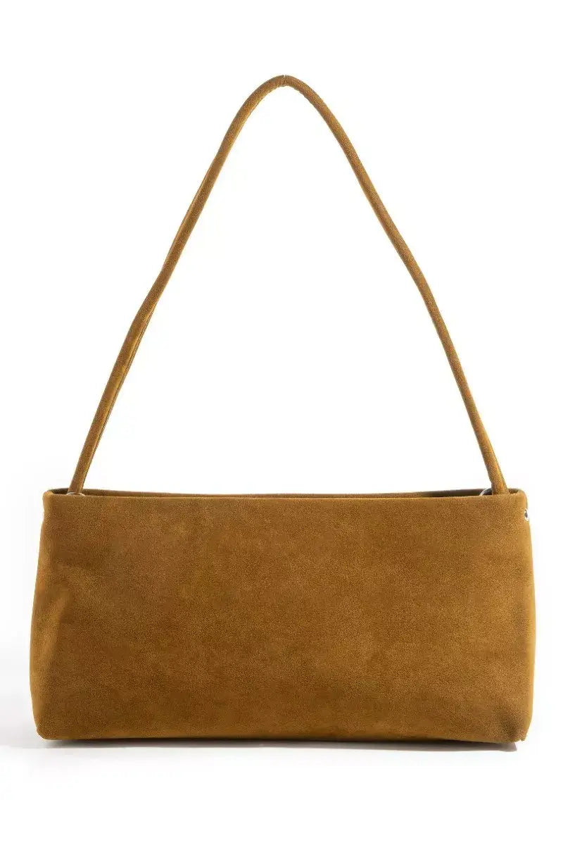 Erina's Boutique brown suede rectangle shoulder bag with single strap for casual use
