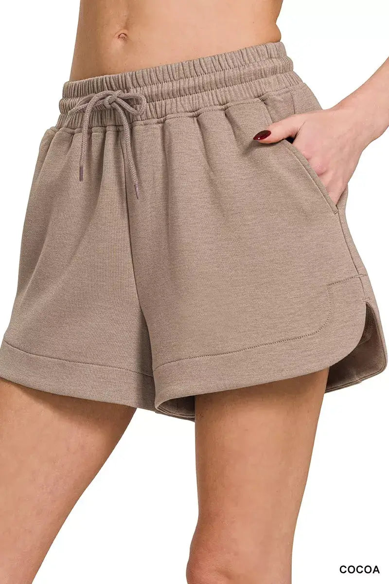 Cocoa color shorts with elastic waistband and drawstring from Erina's Boutique with side pockets