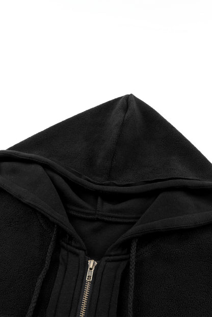 Apricot Flap Pocket Drawstring Hood Zip Up Jacket