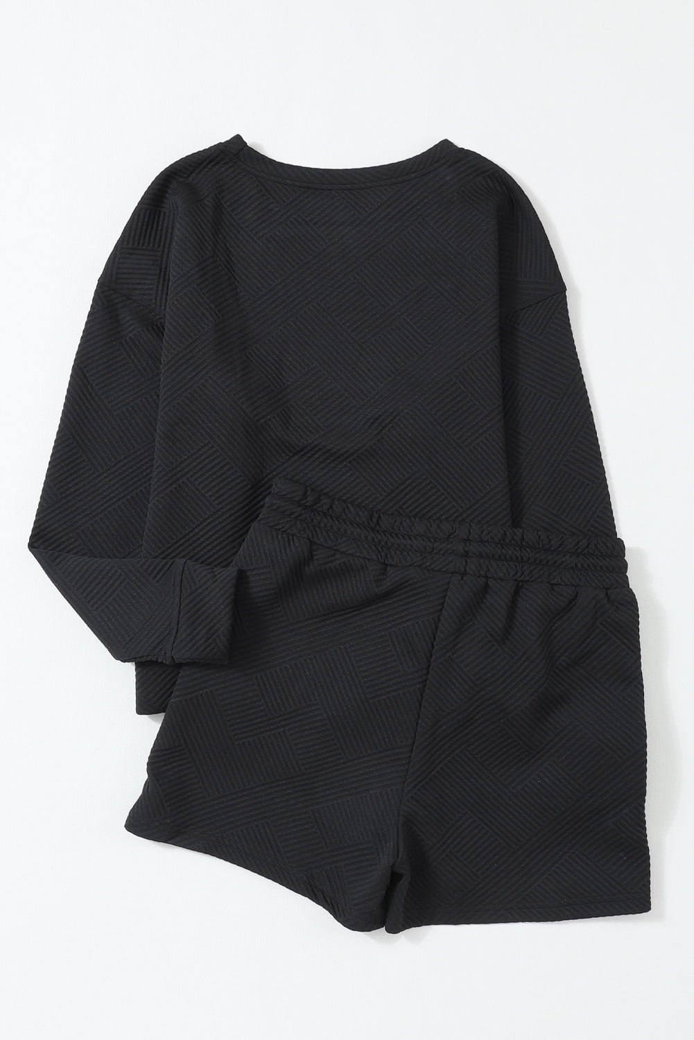 Gray 2pcs Solid Textured Drawstring Shorts Set