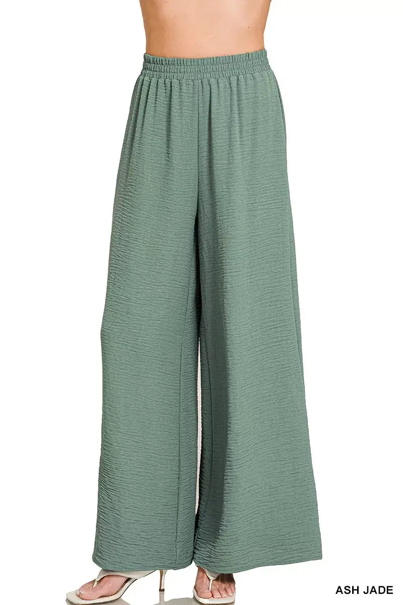 Erina's Boutique ash jade wide leg ladies jeans elastic waistband pants with textured fabric