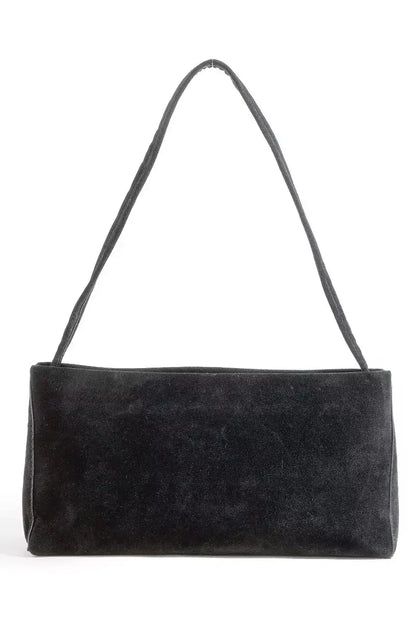 Black suede rectangle shoulder bag with long strap from Erina's Boutique