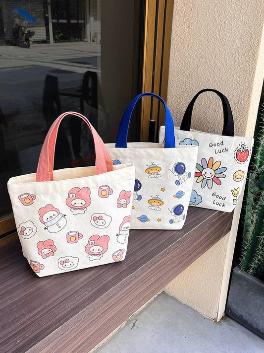 Japanese Cartoon Handbag Canvas Handbag Lunch Box Student Lunch Gift Bag Girls' Work Birthday Gift