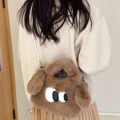 Cartoon Plush Pouches Female Cute Puppy Furry Satchel Crossbody Bag Fancy Young Adult Student Shoulder Bag