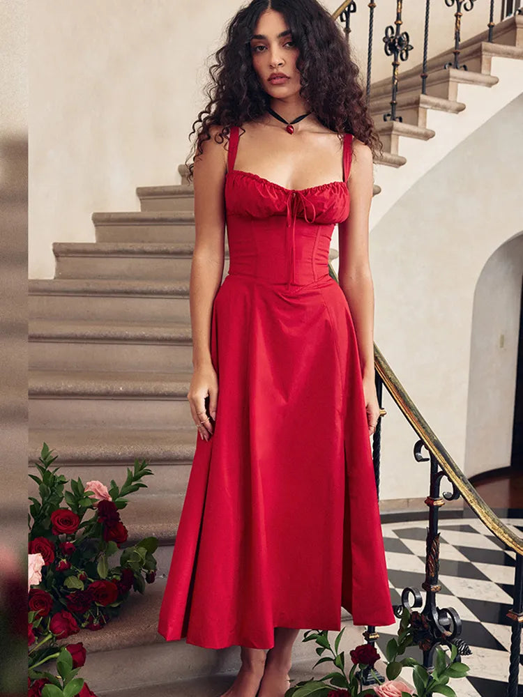 Strap Lace Up Red Holiday Party Dresses