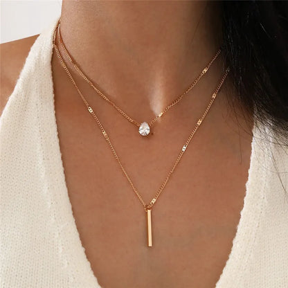 Crystal Zircon Layered Pendant Necklace Set