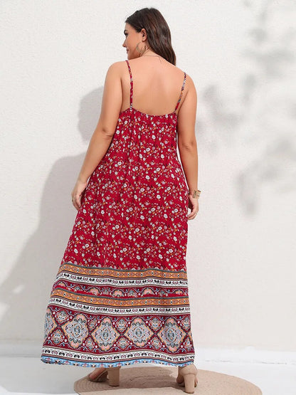 Women's Plus Size Cami Summer Backless Maxi  Floral Print Formal Dress