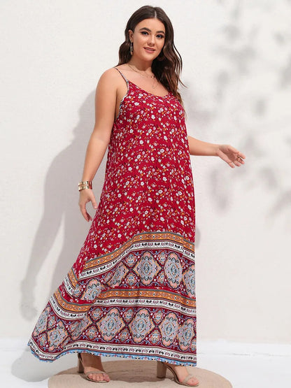 Women's Plus Size Cami Summer Backless Maxi  Floral Print Formal Dress
