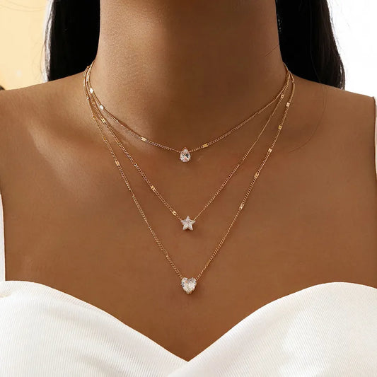Crystal Zircon Layered Pendant Necklace Set