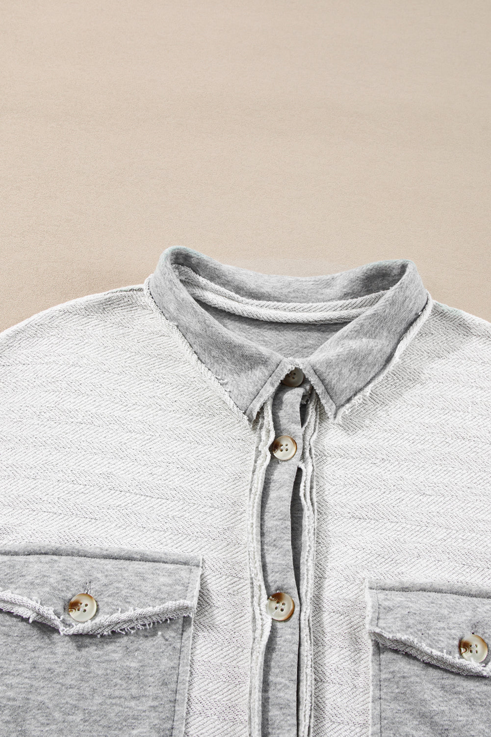 Gray Contrast Flap Pockets Relaxed Shacket