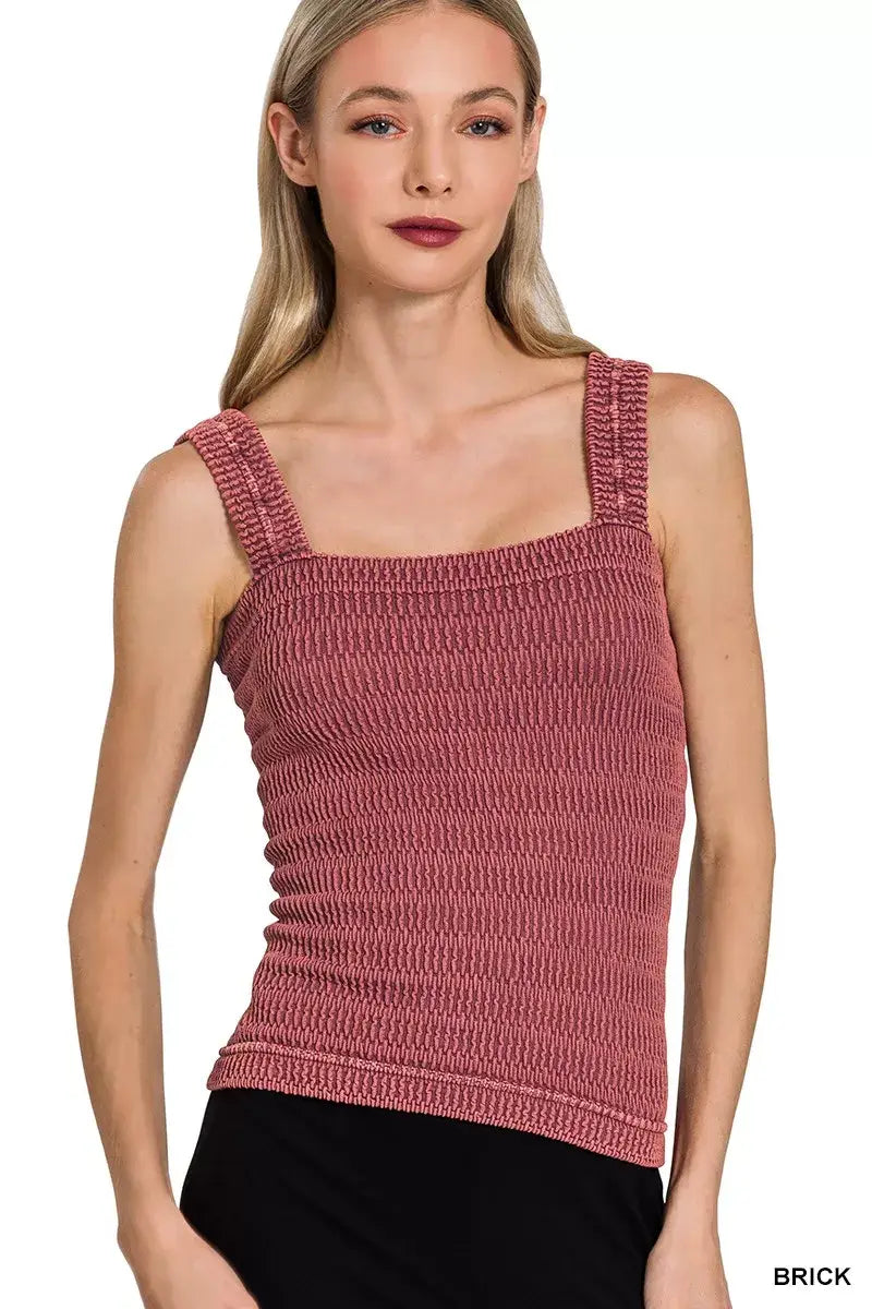 Erina's Boutique brick color cotton tank top with textured fabric and wide straps