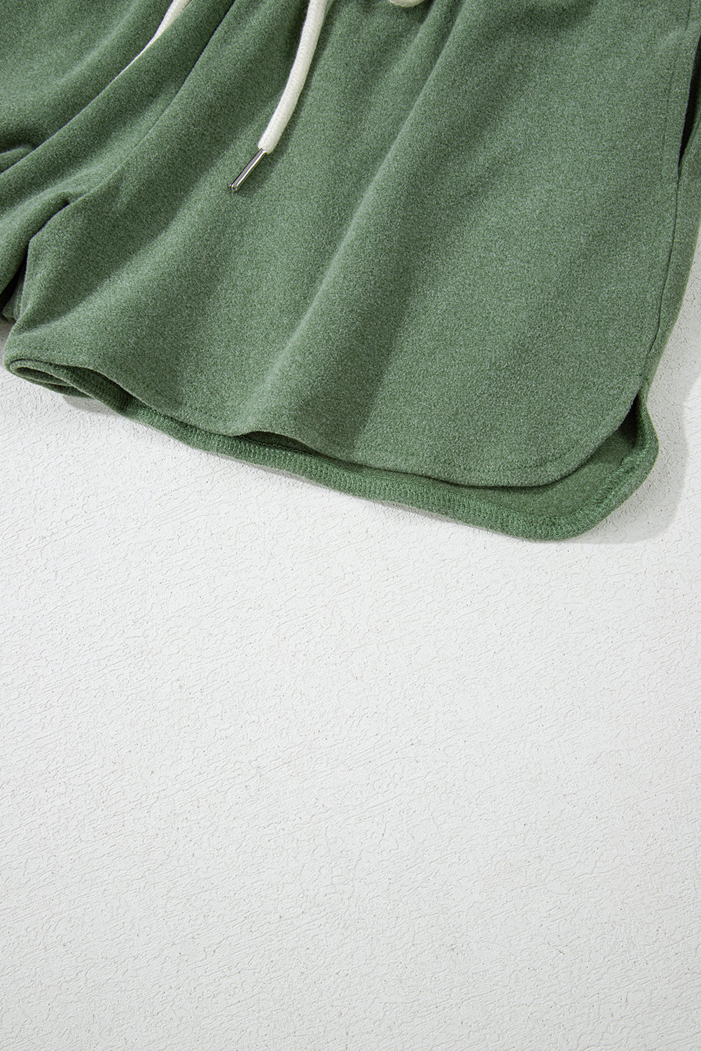 Green Fleece Two-piece Cropped Pullover and Shorts Set