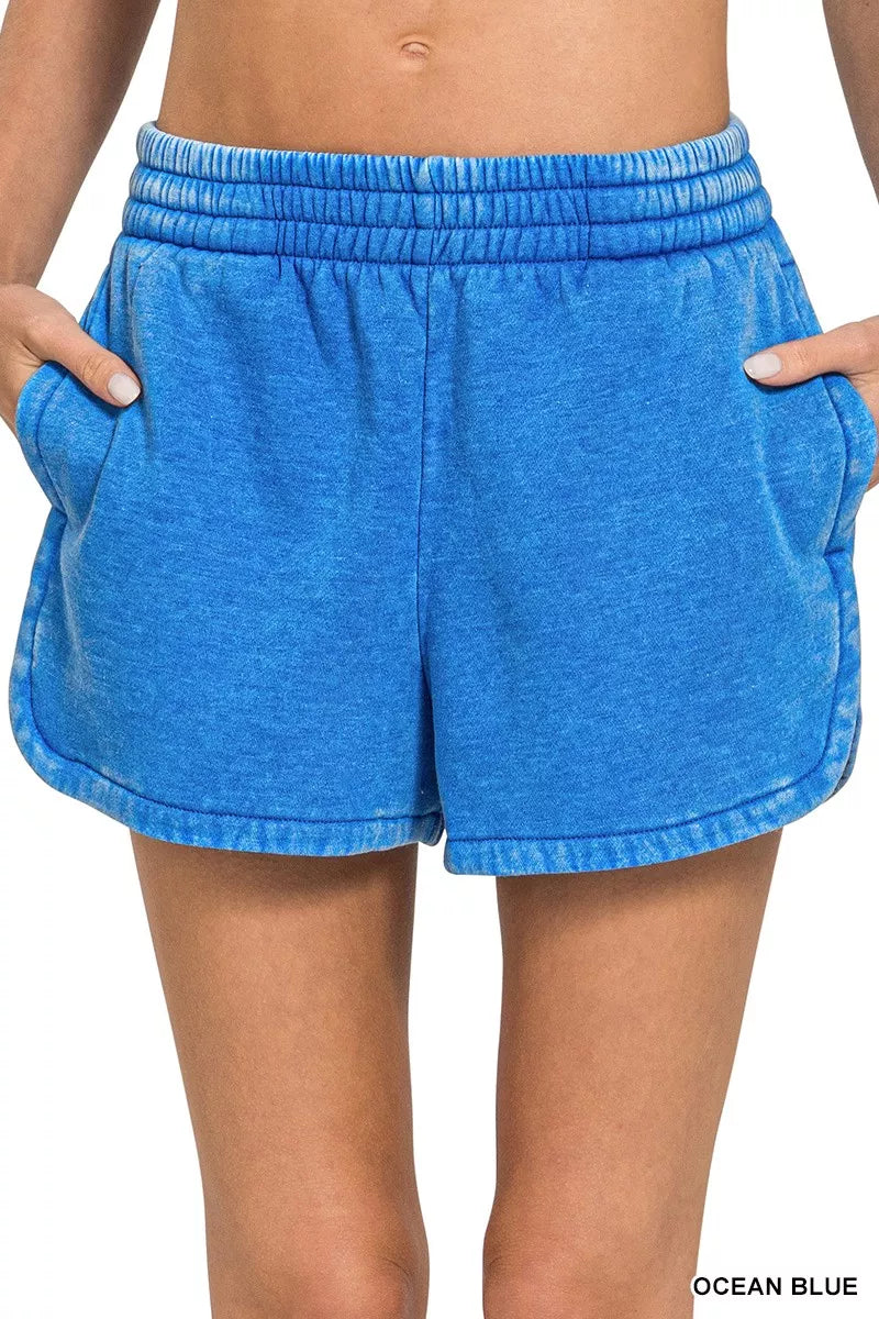 Ocean blue dolphin shorts with elastic waistband and side pockets from Erina's Boutique