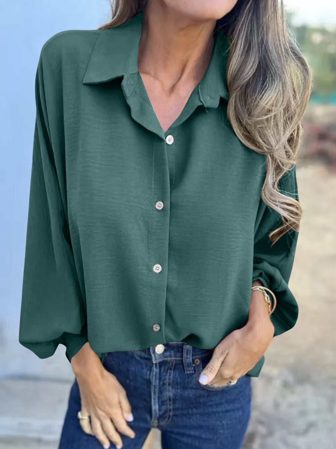 Full Size Collared Neck Long Sleeve Shirt