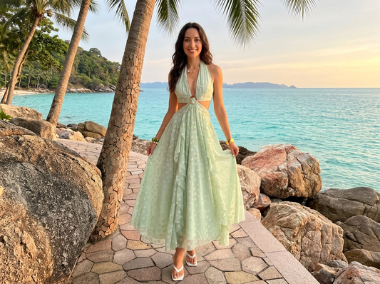 Ruffled Halter Neck Maxi Dress