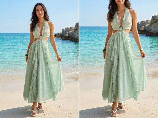 Ruffled Halter Neck Maxi Dress