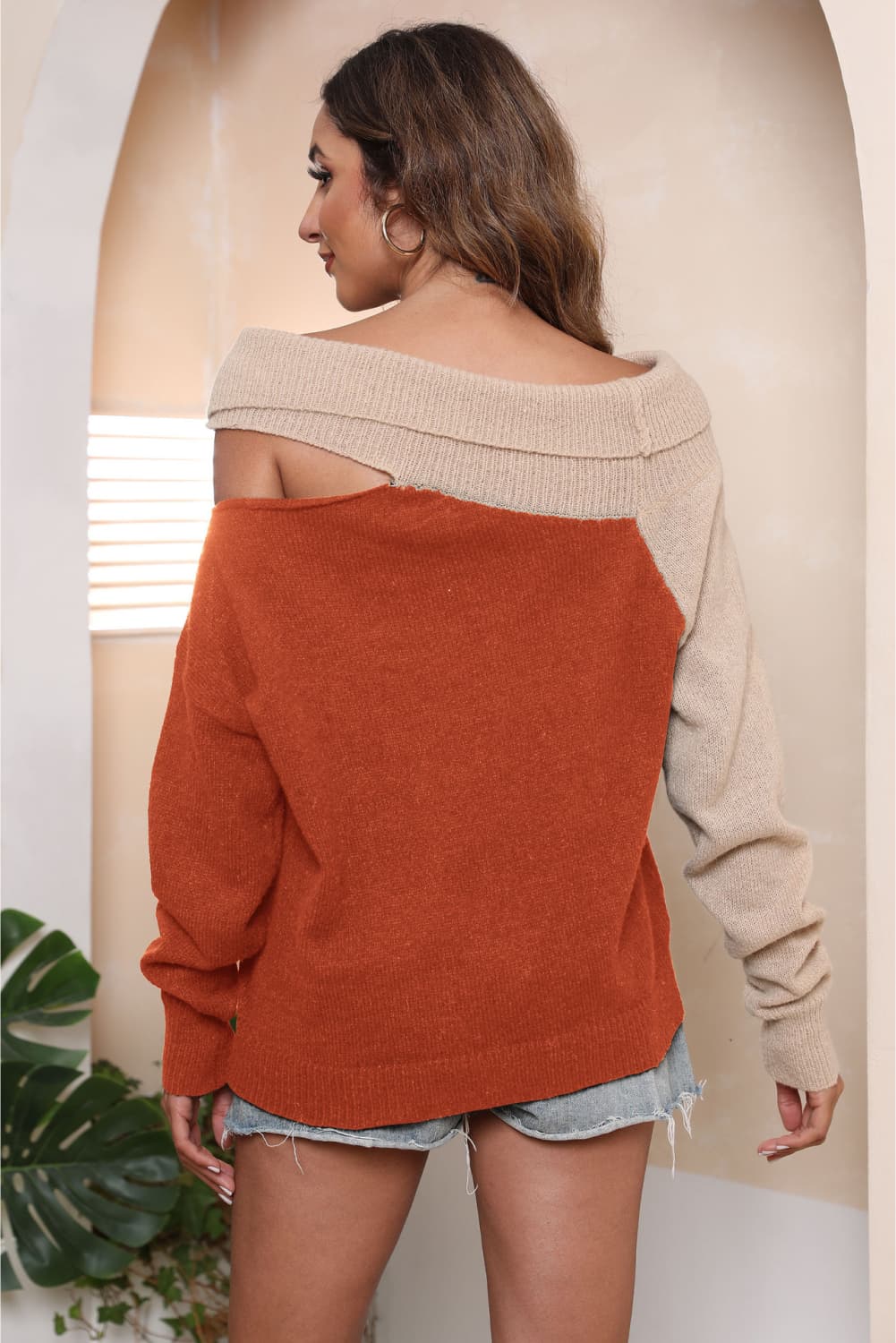 Two-Tone Cutout Sweater