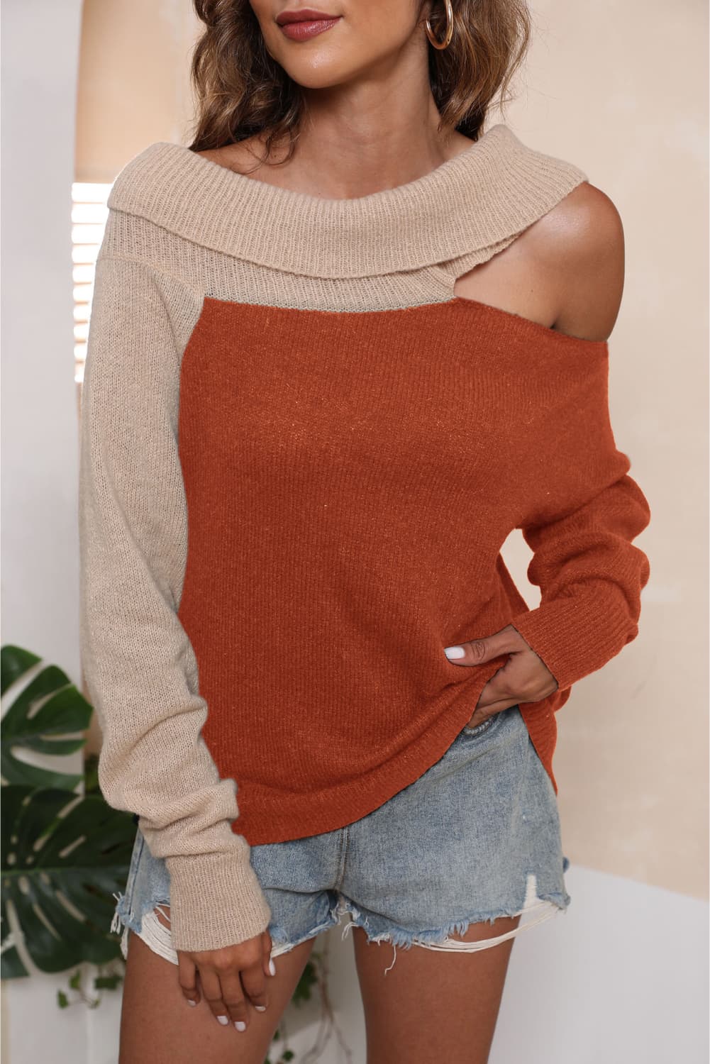 Two-Tone Cutout Sweater