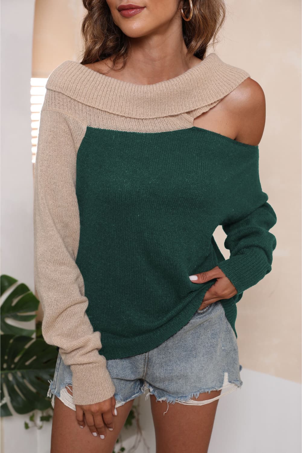 Two-Tone Cutout Sweater