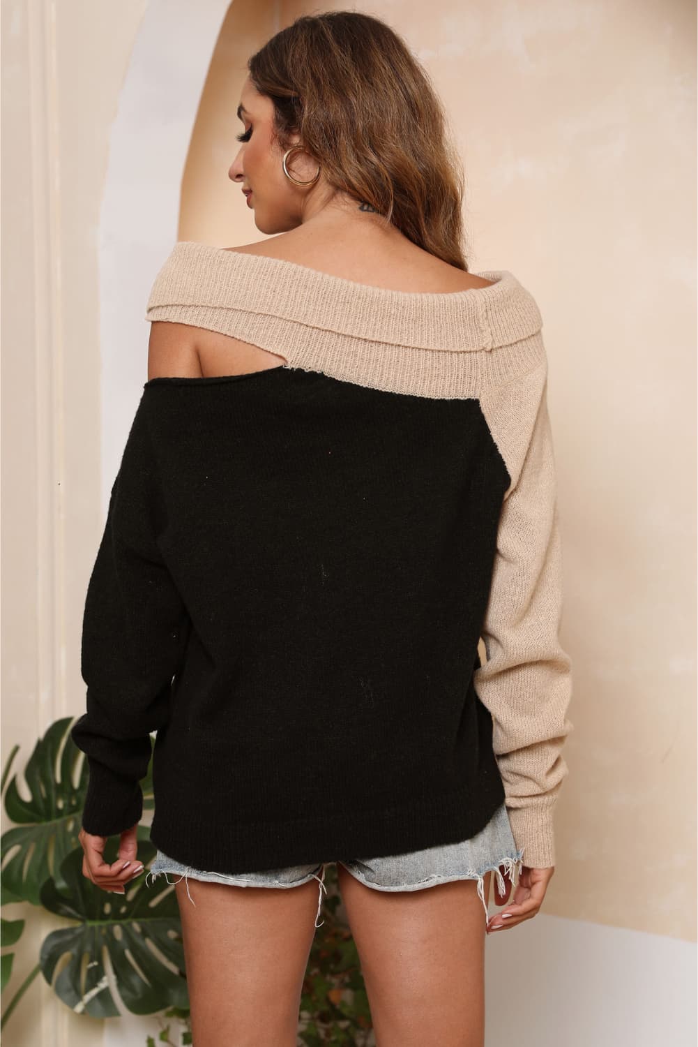 Two-Tone Cutout Sweater