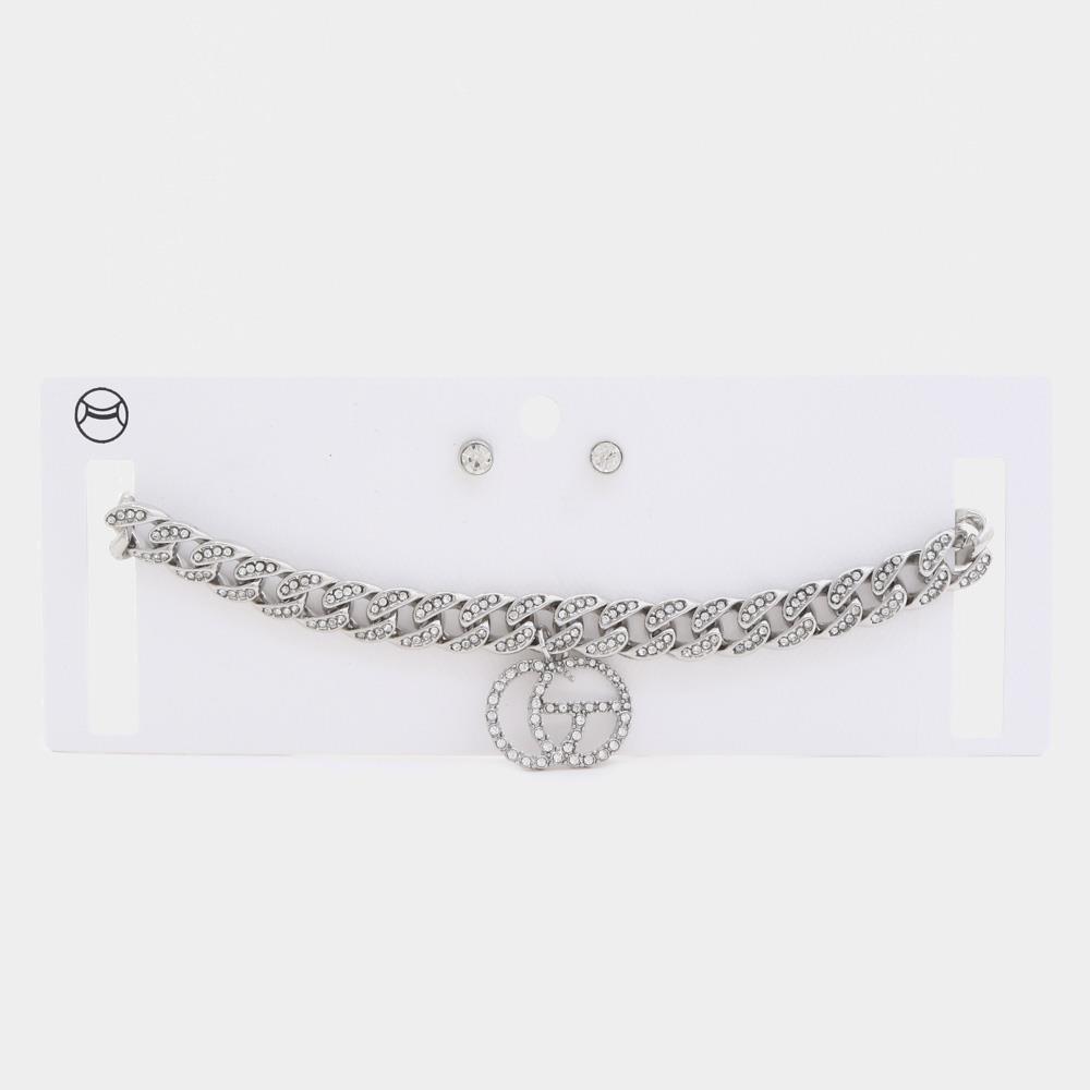 Çift Daire Rhinestone Charm Kaldırım Bağlantı Gerdanlık Kolye